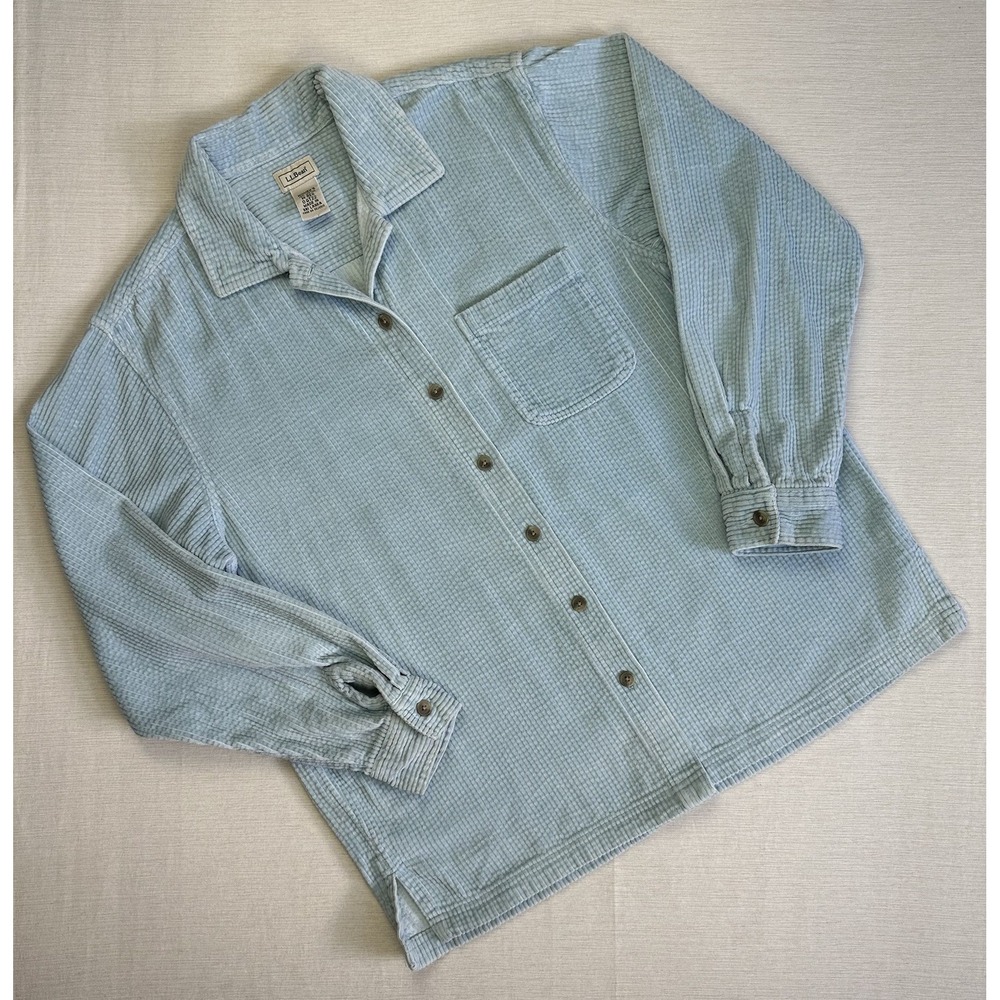 L.L Bean Wide Whale Corduroy Overshirt Button Up Shirt Shacket Women M Blue